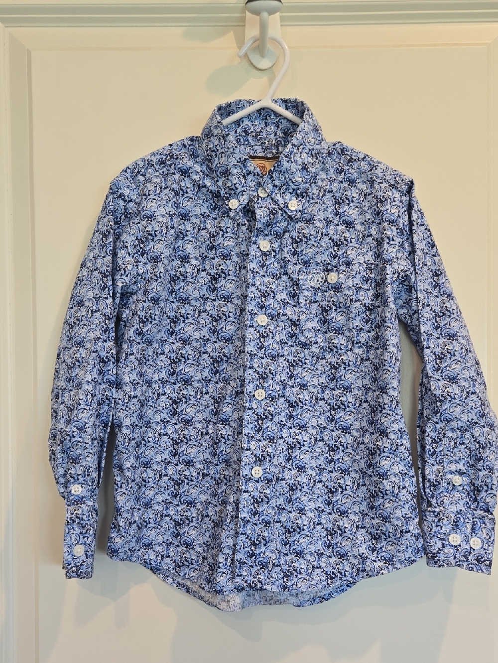 Kids Wrangler Blue and White Swirl Button-Down Shirt